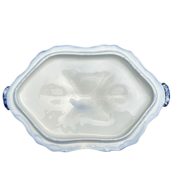 RARE Wood & Sons Antique Flow Blue "Lakewood" Footed Covered Dish 1891-1907 - Picture 2 of 13